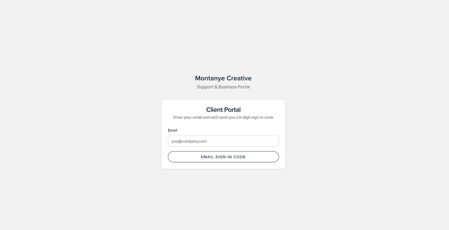 The portal sign-in card, with a single email field and an Email sign-in code button, and no password field.